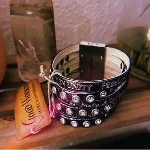 Good Works Leather Cuff Bracelet, Crystal Magnetic.